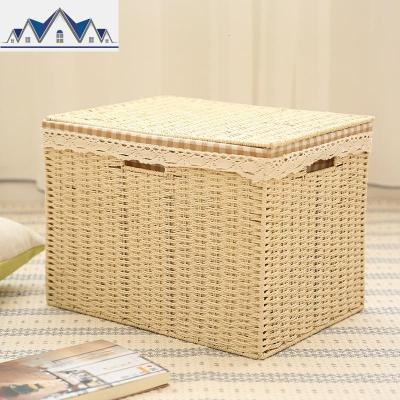 编编织收纳箱整理箱储物箱有盖大号置物衣服收纳箱杂物玩具收纳 三维工匠