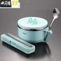 三维工匠304不锈钢饭盒学生女便当盒小带盖儿童创意可爱便携简约日 普通款0.9蓝色碗(无图案)+304勺筷盒餐具3件套