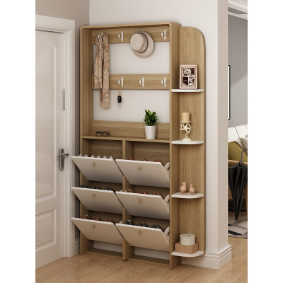 森美人现代简约超薄翻斗鞋柜17cm带衣架家用口多功能厅玄关柜储物柜