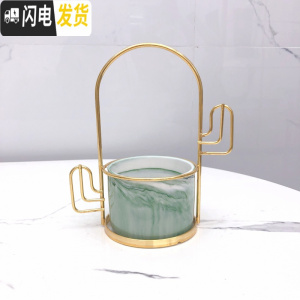 三维工匠ins北欧小清新多肉陶瓷小花盆创意个性室内好看铁艺简约客厅摆件 仙人柱架+牛油果绿盆 中花盆容器