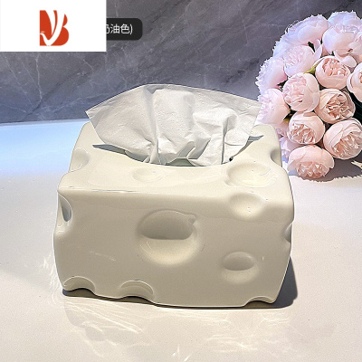 三维工匠高颜值家用客厅轻奢风抽纸盒创意纸抽盒餐巾纸擦手陶瓷纸巾盒 陶瓷奶酪纸巾盒(奶油色)送粉色蝴蝶结