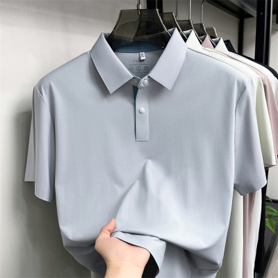 四合扣锦氨无痕冰丝短袖polo衫男2026夏季新款翻领透气弹力T恤男
