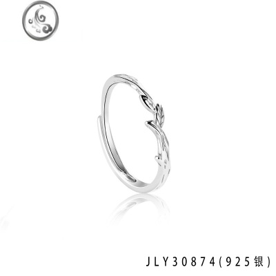 JiMi连理枝戒指女小众设计感银素圈男戒开口情侣款对戒单只食指尾戒