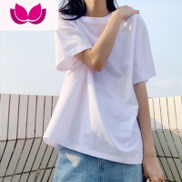 七斓黑色纯色t恤女短袖半袖韩版大码2021夏季宽松白体恤ins打底衫