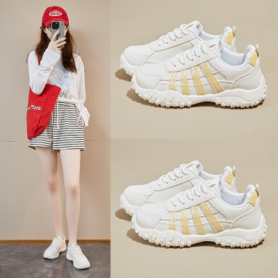 ins韩版皮面低帮老爹鞋女秋季新款透气增高休闲