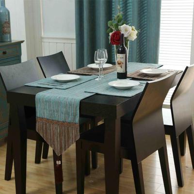 欧式餐桌桌旗茶几餐垫装饰布桌巾电视柜西餐桌棉麻隔热垫碗垫鞋柜 桌旗蓝拼咖蓝尖 桌旗32*180CM