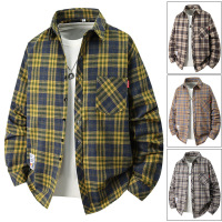 格子衬衫秋新款宽松潮流潮流个性彩标设计时尚休闲男款