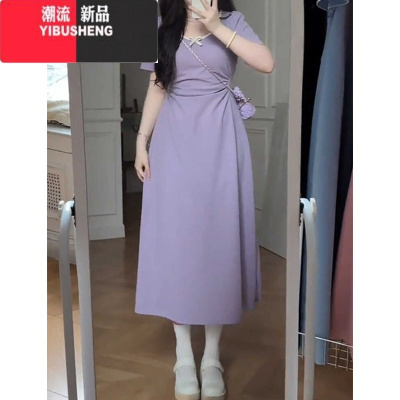 YIBUSHENG大码季茶歇法式气质裙子女胖mm显瘦遮肚子a字收腰高级感连衣裙