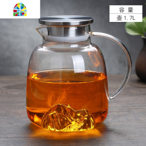 冷水壶家用北欧玻璃水杯耐热高温茶壶大容量水具套装凉白开凉水壶 FENGHOU 海蓝色山水杯+蚂蚁恒温底座(黑)