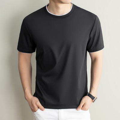 男士新款夏季纯色圆领简约休闲青年时尚轻薄透气舒适短袖T恤