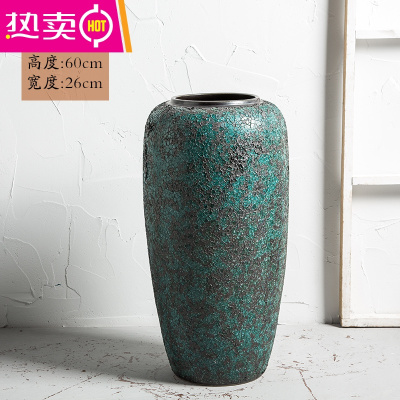 景德镇陶瓷落地花瓶中式仿古干花客厅插花装饰摆件复古陶罐盆大号FENGHOU铜锈绿-高度60cm口径16cm