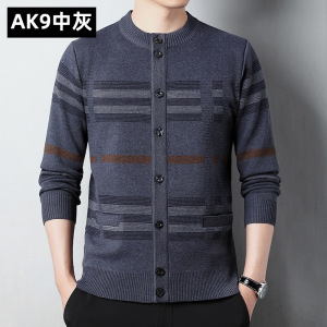 秋冬新款男士针织开衫毛衣 加厚保暖单排扣针织中山装外套爸爸装