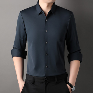 锦氨羊毛衬衫男2023秋季中年商务无痕翻领弹力打底衬衣男士爸爸装