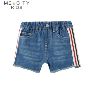 [1件5折价:62.5]米喜迪mecity童装夏新款女童侧缝织带舒适休闲牛仔短裤