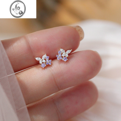 JiMi紫色蝴蝶耳钉女2023新款洋气小众设计高级感轻奢气质名媛s925银银