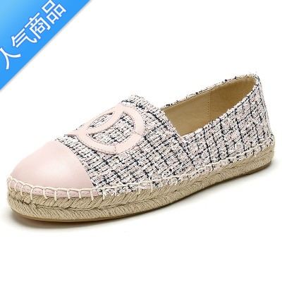 SUNTEK懒人渔夫鞋女平底小香风香港一脚蹬2023春秋季百搭乐福鞋拼色单鞋