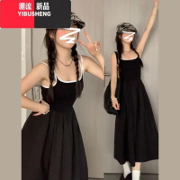YIBUSHENG赫本风黑色吊带连衣裙子女装季海边度假风收腰显瘦气质绝美长裙