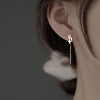 s925银闪钻四芒星耳线女轻奢简约设计感长款流苏耳链气质百搭耳饰送女朋友老婆情人节七夕生日礼物