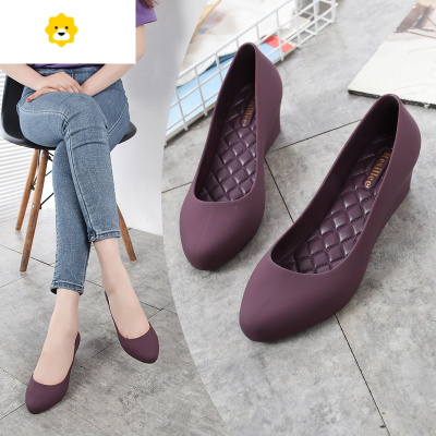 新款坡跟果冻中跟雨鞋包头防水厨房橡胶鞋沙滩鞋防滑平底浅口女鞋雨靴