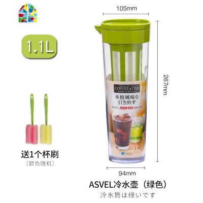 冷水壶家用带茶滤过滤可高温凉水杯密封防漏塑料果汁壶 FENGHOU 绿色1.1L带滤网凉水壶