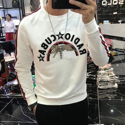 秋季潮流卫衣男士套头修身圆领时尚长袖体恤衫欧货上衣打底衫