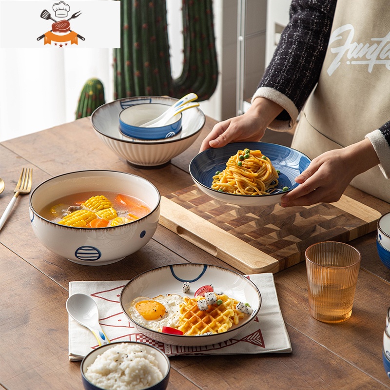 敬平日式和风陶瓷餐具碗碟套装家用碗筷网红2人情侣碗盘组合创意瓷碗