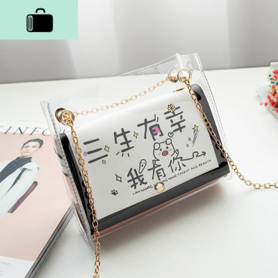 ins超火小包包女2020新款韩版透明印花百搭链条单肩斜挎包女学生NEW LAKE女斜挎包