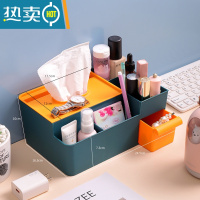 敬平桌面纸巾盒客厅轻奢茶几抽纸盒家用餐厅北欧风多功能遥控器收纳盒 带抽屉纸巾盒(7格)蓝黄色