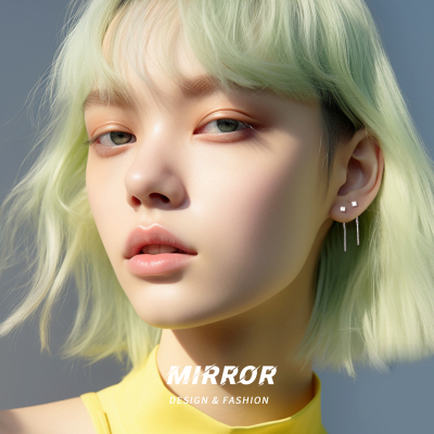 925小方块耳线女纯银耳钉小众气质百搭潮耳环耳链春耳饰送女朋友老婆情人节七夕生日礼物