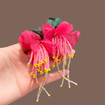 夸张彩色花朵串珠流苏耳环女夏天多巴胺耳钉度假风拍照耳饰耳坠送女朋友老婆情人节七夕生日礼物