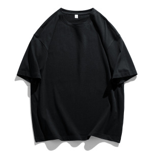 重磅纯棉短袖T恤夏季潮牌男装纯色情侣半袖落肩款打底衫