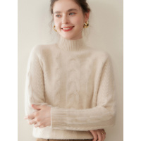 双股加厚复古麻花羊绒衫女秋冬新款半高领插肩袖针织打底毛衣