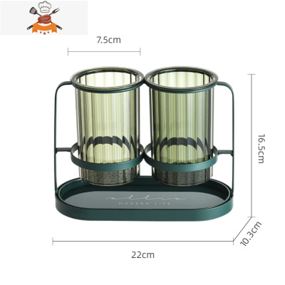 筷子桶轻奢筷笼托架家用厨房筷子勺子收纳盒餐具沥水置物架筷子篓 敬平 墨绿铁艺筷子筒(绿)餐具架