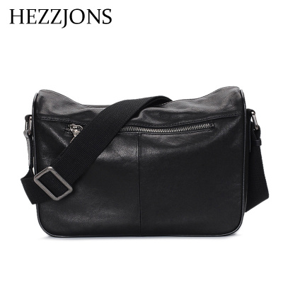 赫泽琼斯HEZZJONS奢侈品斜挎包男进口意大利牛皮单肩包青年时尚潮流简约出差包男神英伦真皮背包黑色进口意大利牛皮