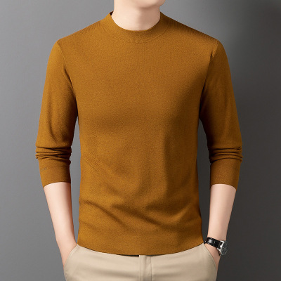 秋季新款男士半高领纯色休闲时尚中青年打底针织衫简约
