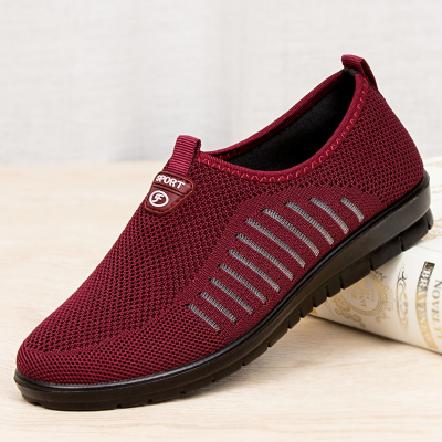 老北京布鞋春秋单鞋中老年妈妈深口轻便软底透气宽松老人鞋女士透气厚底婆婆网孔鞋子酒红色38码