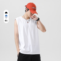 夏季纯色男运动背心打底宽松无袖短袖T恤男宽松百搭纯棉上衣圆领