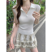 polo领短袖T恤女2025夏季新款修身内搭打底衫小飞袖针织衫上衣潮