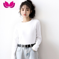 七斓2023新款蓝色长袖t恤女打底衫体恤内搭叠穿简约百搭上衣