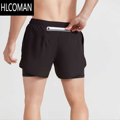 HLCOMAN专业跑步运动短裤男假轻薄速干透气三分裤带内衬后腰拉链口袋