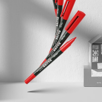 得力细杆 双头0.5mm/1.2mm物 流快递油性记号笔 勾线笔会议签字笔 马克笔红色12支/盒 S831