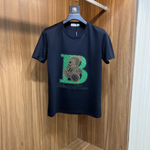 夏季新款男士短袖T恤卡通烫钻小熊圆领半袖衫丝光棉体恤时尚