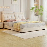 奶油风真皮床轻奢现代简约双人床主卧室多功能储物床家用软包婚床