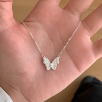 纯银蝴蝶吊坠项链高级感轻奢小众锁骨链女生学生党高颜值银饰送女朋友老婆情人节七夕生日礼物