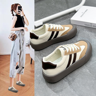 秋季小白鞋新款韩版ins女学生厚底增高皮面透气休闲鞋