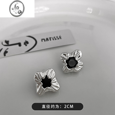 JiMi85度灰金属不规则花朵耳钉女甜酷辣妹s925银针耳环轻奢高级感耳饰
