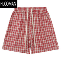 HLCOMAN51嘻哈国潮复古撞色格子休闲短裤男款夏季美式学院风宽松五分中裤