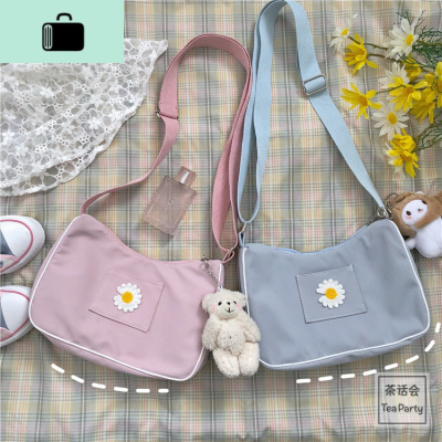 茶话会日系ins花朵斜跨包包女休闲百搭学生古着感少女单肩腋下包NEW LAKE女士单肩包