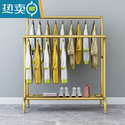 敬平衣架卧室落地挂衣架衣帽架阳台晾衣架晒鞋被子大容量收纳衣服器 纳米金色 两根管长120高160