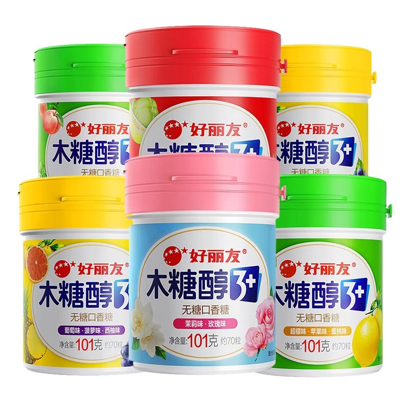 好丽友 木糖醇无糖口香糖101g*3瓶 [黄]葡萄+西柚+菠萝